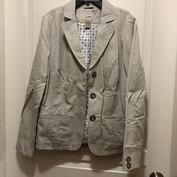 LL Bean light beige cotton 3 button blazer lined size 14 - Picture 1 of 3